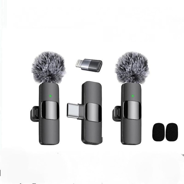 2024 Professionel Trådløs Lavalier Mikrofon 2-pak Noise Canceling Krystalklar Optagelse med USB-C til iPhone 15 Pro Max, iPad, Android, Live St