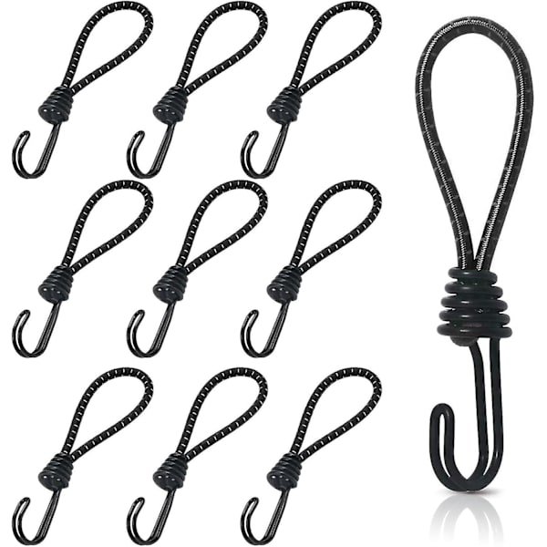 10 st gummispännare med spiralkrokar, 16 cm korta elastiska spännkrokar, presenningsspännare med dubbla krokar, campingbälte