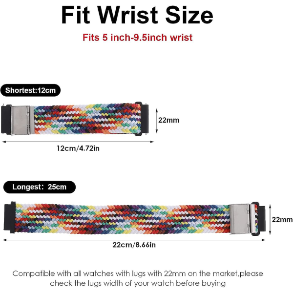 Flätade Elastiska Ögla Klockarmband - Regnbåge (22mm) - Universell Snabbkoppling