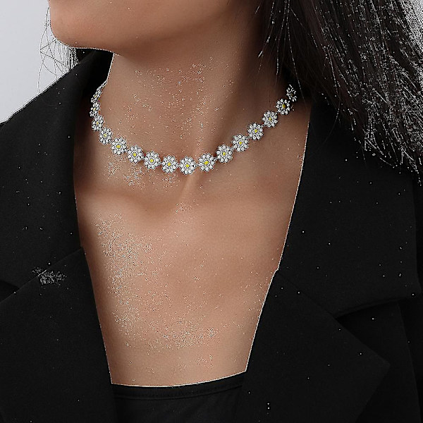 Boho Dame Hvit Tusenfryd Halskjede Choker Smykker Gave