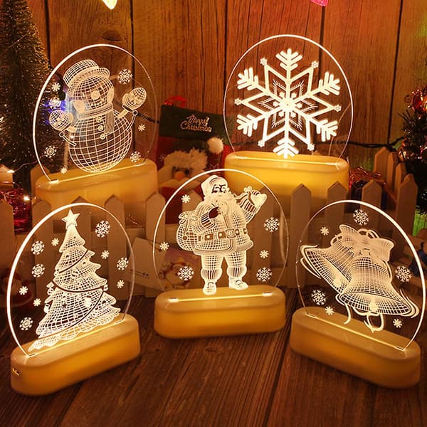 3D Lys Julegaver Bordlys Julemand Pynt Til Jul Snowflake