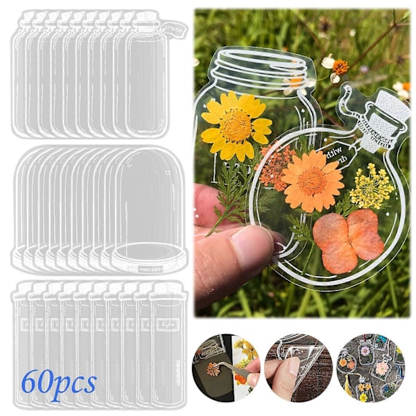60 st Transparenta Torkade Blombokstäcken - DIY Torkade Blombokstäcken - Hemgjorda Bokstäcken - Vackra Blombokstäcken - Glasvarudekaler FLYE1544