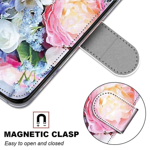 Nytt case som är kompatibelt med Samsung Galaxy A21s Creative Pattern Tui magnetkorthållarplånbok - bukett