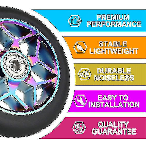 2 kpl 110 mm skootterin pyöriä Pu-pyöriä Paksu Stunt Laakereilla (musta)