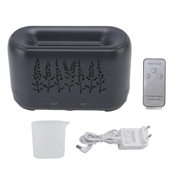 200 ml eterisk oljediffuser uthulet stille diffuser med flammeeffekt og fjernkontroll for søvn, arbeid, studier 100-240V EU-plugg