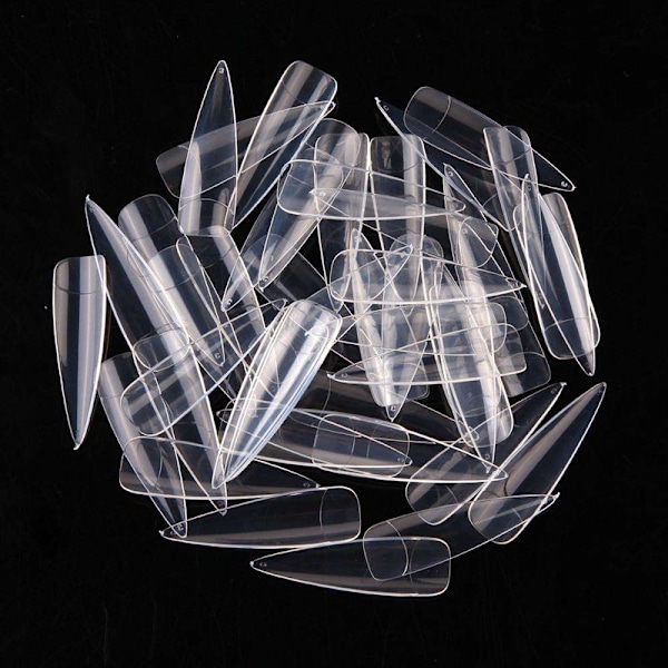 500 kpl stiletto-kynsitippejä, erikoispitkät tipit, tekokynnet, kynsien kärjet, läpinäkyvä Transparent Transparent