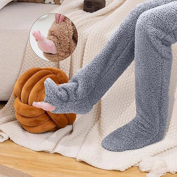 Snugglepaws Sokkeslippers, skridsikre damesokker, hyggelige, bløde sokker, søde varme sokker, benvarmere, knæstrømper, vintergave Lighr grey