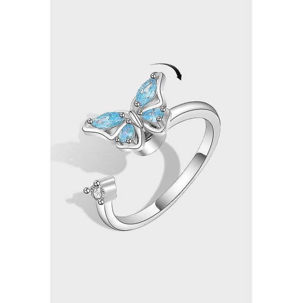 (sølv) S925 Sterling Sølv Ring Justerbar åbning Drejelig Ring Anxiety Relief Ring Butterfly Swivel Ring