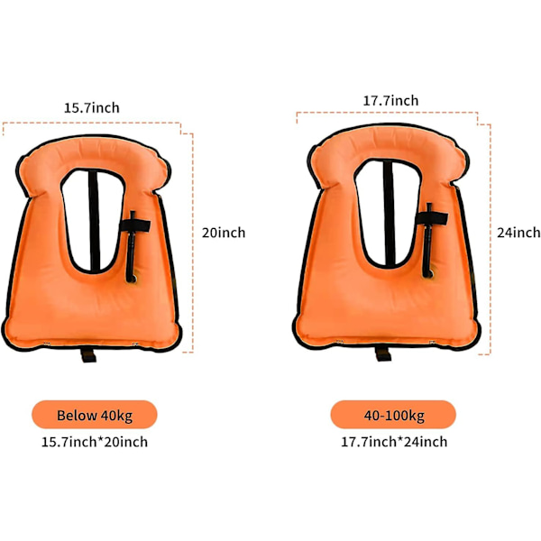 Snorkelvest til voksne, bærbare svømmeveste jakker, kajak opdrift Oppustelige svømmevest jakker til udendørs vandsport Orange 40-100kg