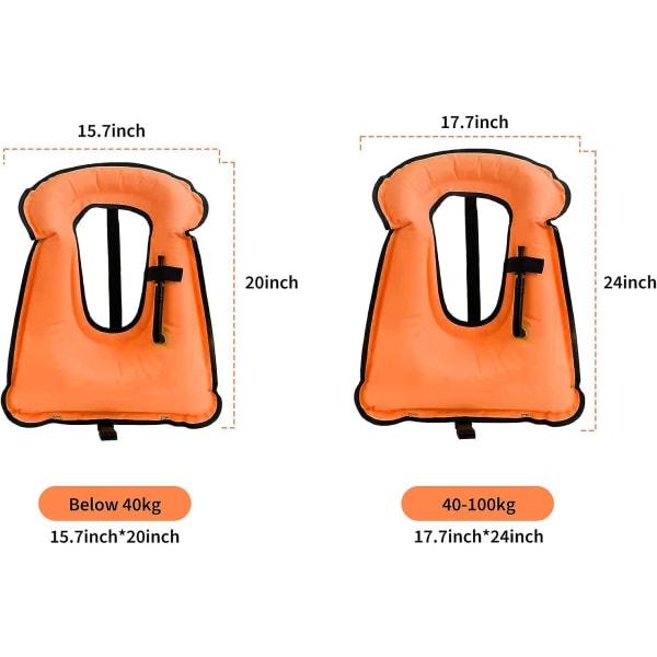 Snorkkeliliivit aikuisille, kannettavat uimaliivitakit, kajakkimelonta kelluvat puhallettavat uimaliivitakit ulkovesiurheiluun Orange 40-100kg
