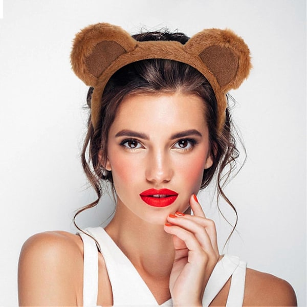 3/4 stk./sæt Brun Bjørn Ører Hårbøjle Plys Dyr Ører Kostume Hår Bøjle Halloween Cosplay Hår Tilbehør 4pcs