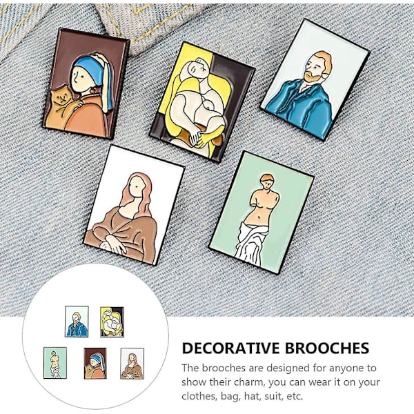 5 kpl Sarjakuva Rintakoru Käsintehty Emali Merkki Van Gogh Mona Lisa Pin Uutuus Reversimerkki