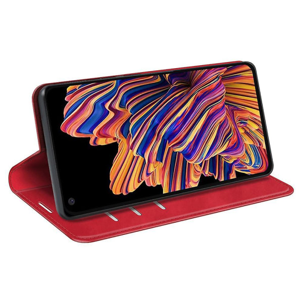 Samsung Galaxy Xcover Pro PU-nahkaiselle TPU- case jalustalle, magneettinen ihokosketus, käännettävä lompakkopuhelimen cover Red