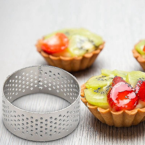 10 st 4,5 cm Runda Perforerade Sömlösa Tartringar Quiche Ring Tartform Paj Tart Ring Med H