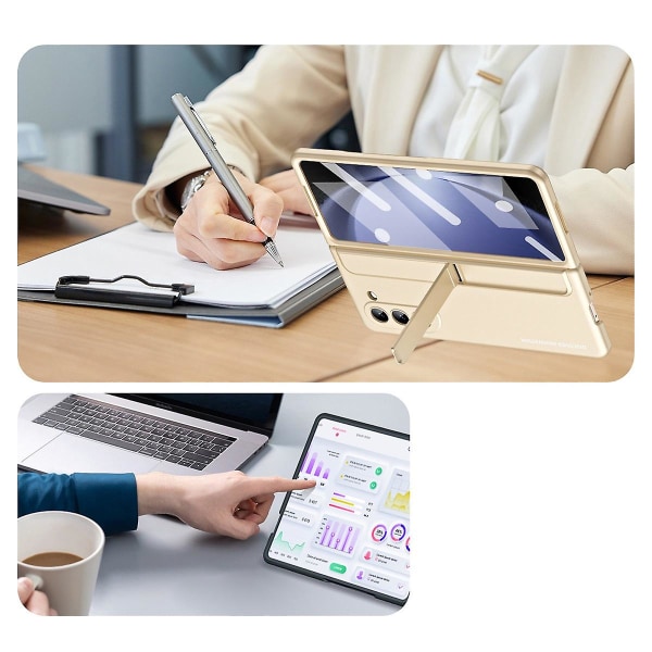 Z Fold 5 Case, Slim Pc Inbyggt case För Samsung Galaxy Z Fold 5 Med S Pen, avtagbar S Pen-hållare & Stativ Beige