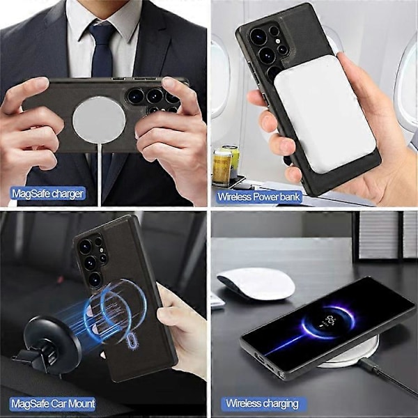 Yhteensopiva Samsung Galaxy S23 Ultra Magneettikotelo PC + PU Puhelimen Takakuori Irrotettavalla Korttipidikkeellä Black