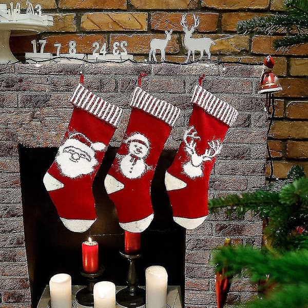 Julstrumpa, 3-pack Julstrumpor för Öppen Spis Godis Presentpåse Röd
