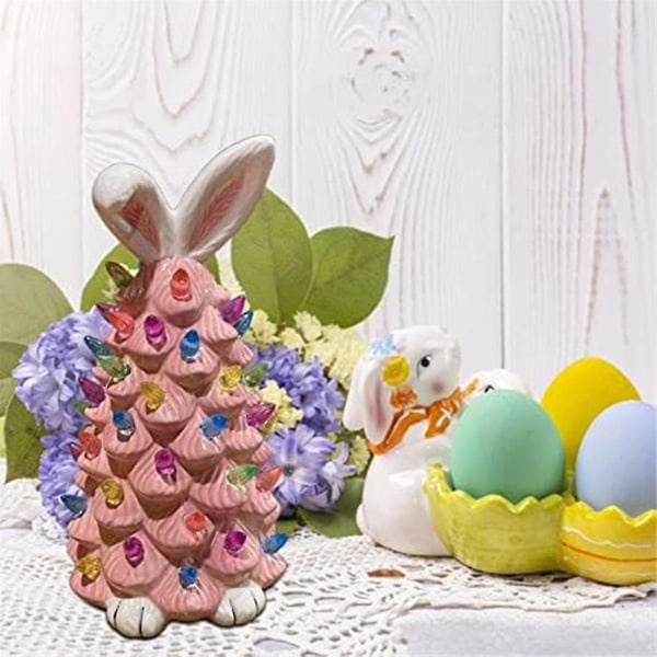 Påskeharepynt, Rosa Resin Hare Trefigurer, Harehåndverk Resinpynt, Påske P