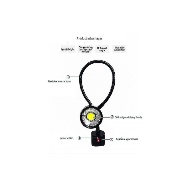 Led Arbeidslys Magnetisk sokkel Fleksibel svanehalslampe 220v 5w For dreiebenk Fresing Drill Press Industri