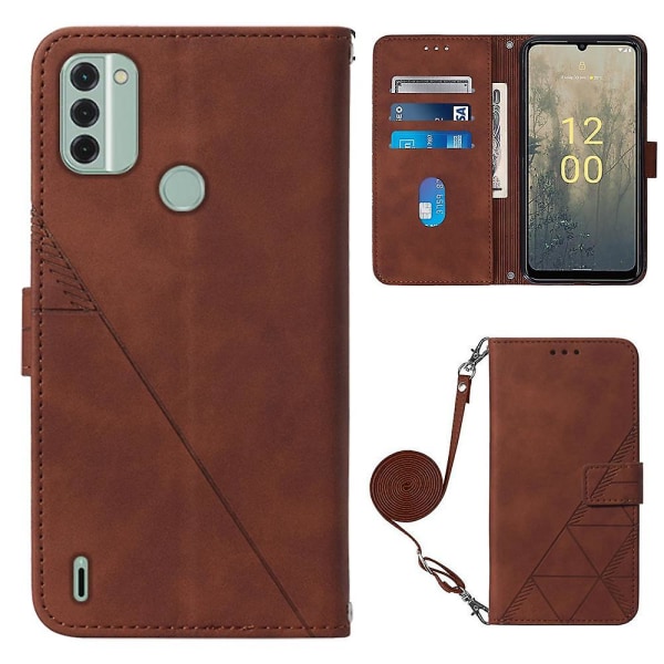 For Nokia C31 4G Lines Leather Business Phone Cover Anti-slipp lommebokstativ Flip Case Brown