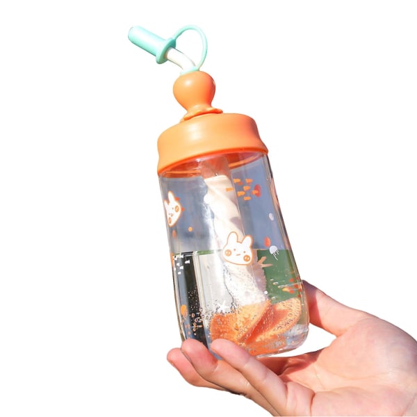 Orange 450 ml vattenflaska med sugrör Läckagesäker kaffeflaska Juicemixkopp med roterande omrörning Återanvändbar & Bpa-fri juiceshakemixerflaskor för hemmet