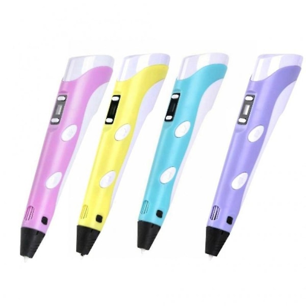 3d-pen med led-skærm, 3d-udskrivningspen med usb-opladning, 30 farver Pla filament-genfyldninger, kompatibel Pla & Abs blue