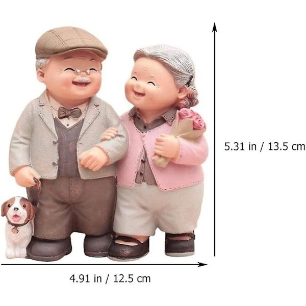 Elskende Ældre Par Figurer Resin Bryllupsjubilæumsstatuer Gammel Alder Liv Kage Toppers Bedsteforældre Forældre Gave Til Have Terrasse Hjem Dekoration