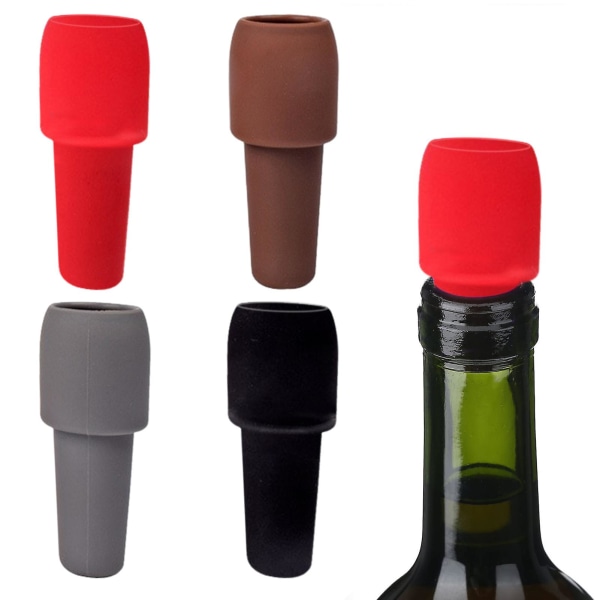 1/4 st silikon vinpropp Läcksäker Återanvändbar rödvin öl Champagne flaska tätningsmedel Saver kork köksmaterial Black