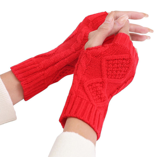 Fingerlösa thermal för kvinnor, stickade handskar med tumhål