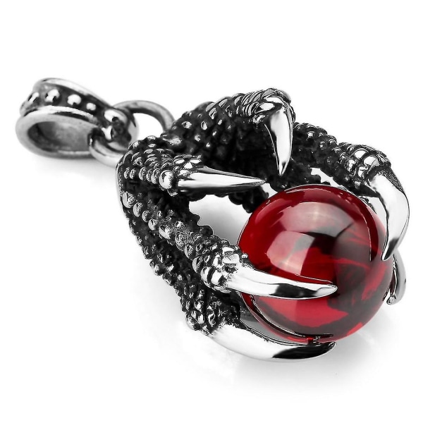 Rostfritt stål hänge halsband Cz Red Dragon Claws Bead Gothic Men ,23 Inch Chain-haoyi