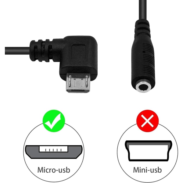 Micro Usb til 3,5 mm jack lydadapterkabel, lyd til mikro usb, rettvinklet Micro Usb hann til 4 polet 3,5 mm hunnkabel for Active Clip Mic Mic