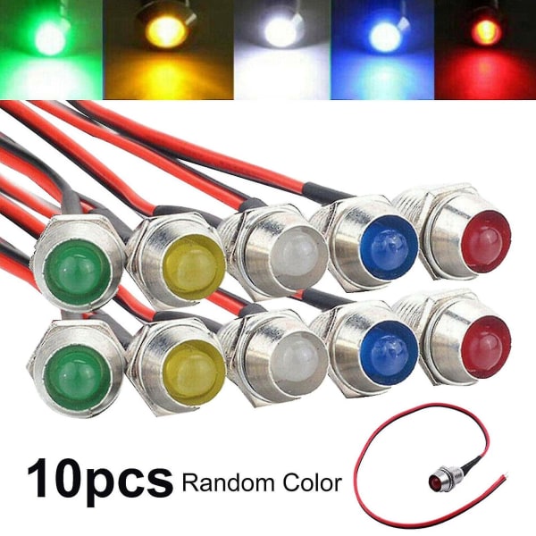 10 stk. 12V 8mm Bil Lastbil Båd LED Indikator Signal Lys Instrumentpanel Lampe Pære