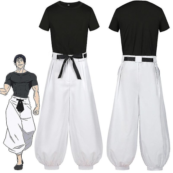 Anime Fushiguro Toji Cosplay Jujutsu Kaisen -asu Lyhythihainen Miesten Toppi Housut Halloween Rave-juhlat Taistelu-univormupuku