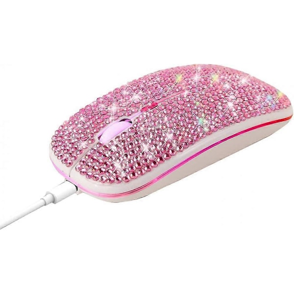 Bling Dazzling Laddningsbar 2.4ghz+5.2 Bluetooth Trådlös Mus Täckt Med Kristalldiamant Strass,rgb Bakgrundsbelyst,perfekt Present Idé För Hennes (rosa)