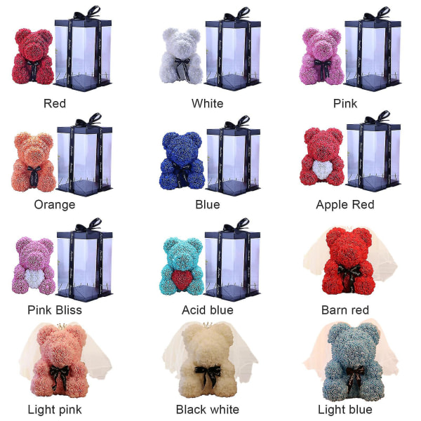 Rose Bear Kunstig Blomsterskum Evig Liv Til Valentinsdag Gaver Hjem Dekorasjon Med Gaveeske Teddybjørn Black White