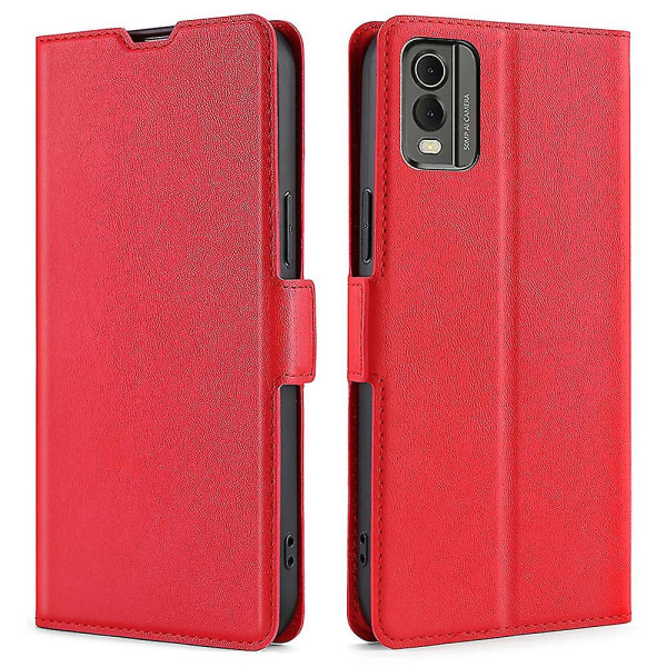För Nokia C32 Pu Läder case med kortplats. Reptåligt cover Red