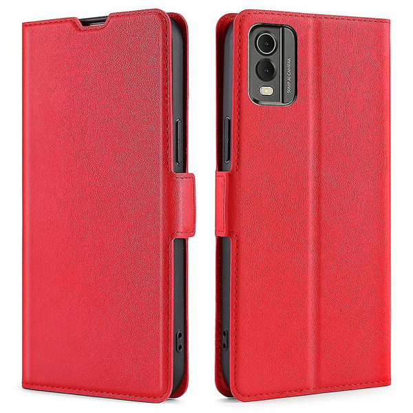 Til Nokia C32 Pu Læder-Smartphone-etui med kortplads Ridsefast telefonstativcover Red