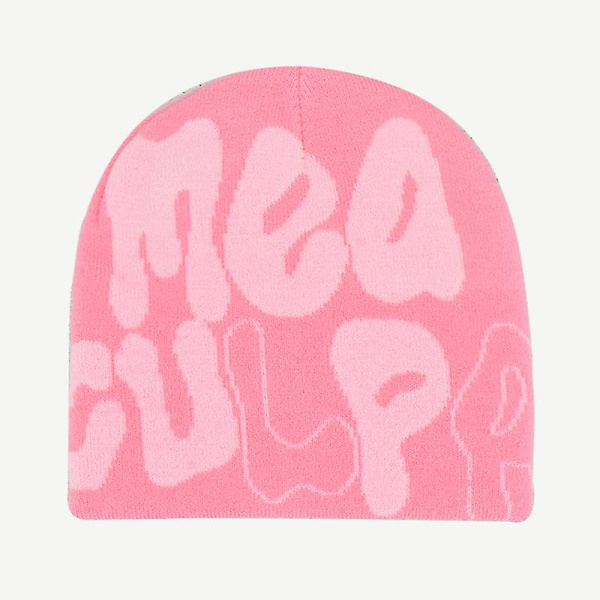 2023 Ny Strikkede Beanies Hat Mænd Kvinder Paragraf Kvalitet Cap Mea Culpa Y2k Varmt Mode Hundrede Tag Kold Hat Til Kvinder Hatte Grey Pink 2
