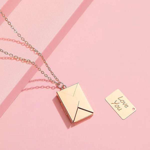 Kuvert Hänge Halsband Jag Älskar Dig Hemlig Dold Meddelande Berlock Gåva Rostfritt Stål Smycken Sliver