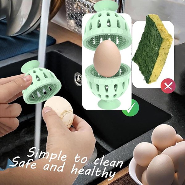 Eggrensebørste Fleksibel eggskrubber i silikon Praktisk Effektiv eggeskallvasker for hjemmebruk Green
