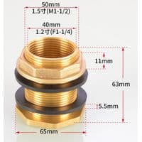 Sæt med 2 DN40 messingrørfittings og adaptere til vandtank
