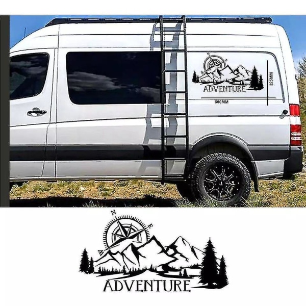 Stort eventyr vinyl klistremerke Camper Van Bobil Decal Mountain Compass Wall