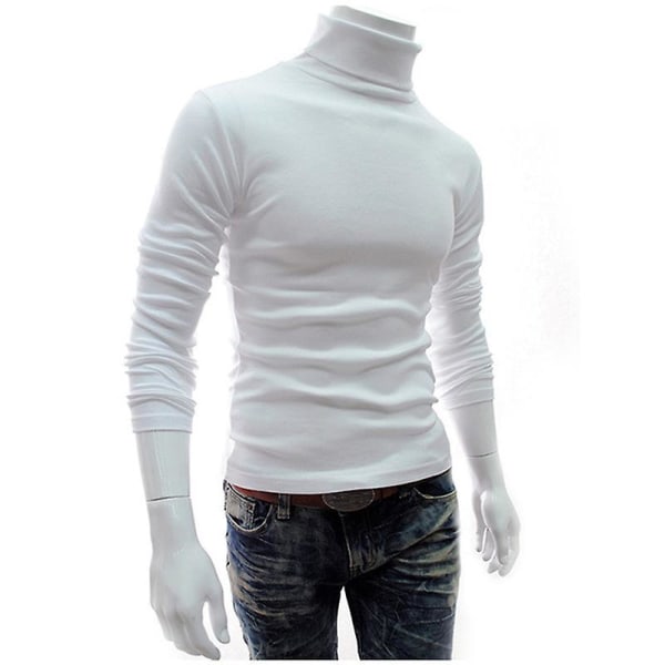 Mænd Polo Roll Turtle Neck Pullover Strikket Jumper Toppe Sweater Shirt White XL