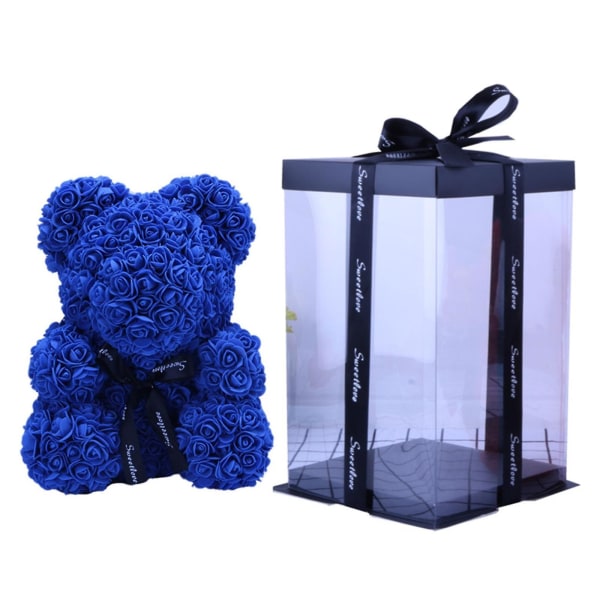 Rose Bear konstgjorda blommor skum evigt liv för alla hjärtans dag presenter heminredning med presentförpackning nallebjörn Blue