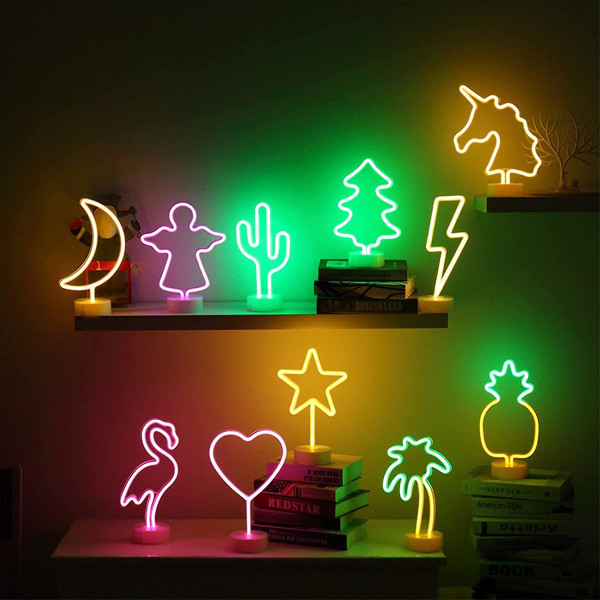 Neonlysskilt Usb/batteridrevet LED-nattlys med sokkel for hjemmet, barnehagen, baren, festlig fest (batterier ikke inkludert), lynnedslag
