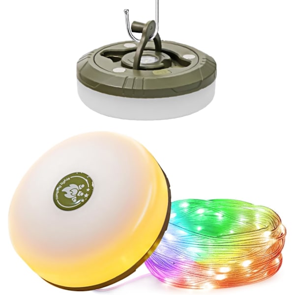 Camping Ljusslinga, 3 i 1 Campinglampa Uppladdningsbar (9m), RGB Portabel Utomhus Ljusslinga, Tåliga Tältljusslingor, Multi-Lägen
