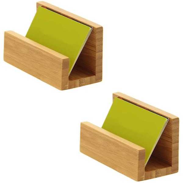 Visningsställ för visitkort i bambuträ för skrivbord, robust 2-pack