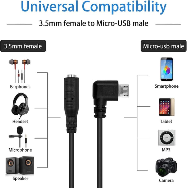 Micro Usb til 3,5 mm Jack Audio Adapter Kabel, Audio til Micro Usb, Vinkelret Micro Usb Han til 4-polet 3,5 mm Hun Kabelledning til Aktiv Clip Mic Mikrofon