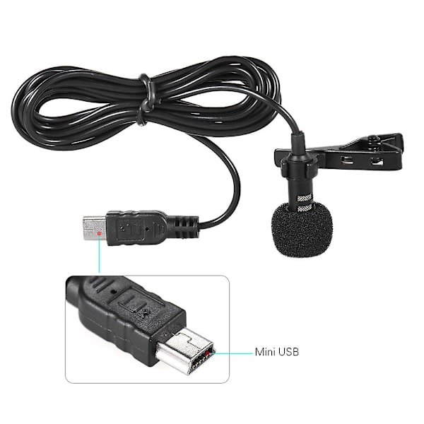 150cm Profesjonell Mini USB Omni-direksjonell Stereo Mikrofon med Krageklips for Gopro Hero 3 3+ 4