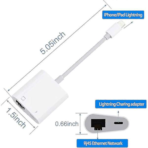 Lightning till Ethernet-adapter, [kompatibel med Apple Mfi-certifierad] 2 i 1 Rj45 Ethernet Lan-nätverksadapter med laddningsport